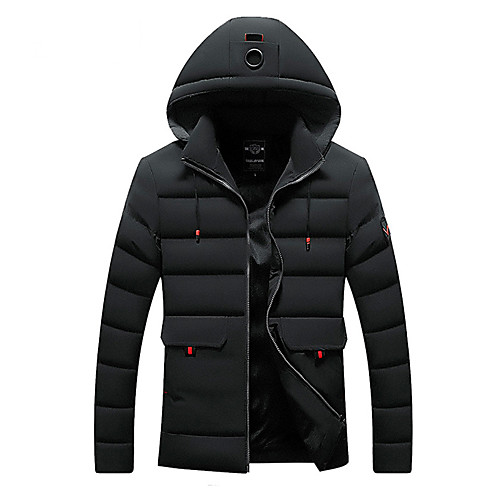 

Men's Daily / Beach Winter Regular Jacket, Solid Colored Hooded Long Sleeve Cotton / Polyester Army Green / Blue / Black