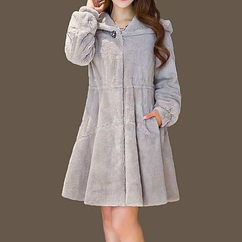 

Women's Daily Winter Regular Faux Fur Coat, Solid Colored Hooded Long Sleeve Faux Fur Black / White / Blushing Pink