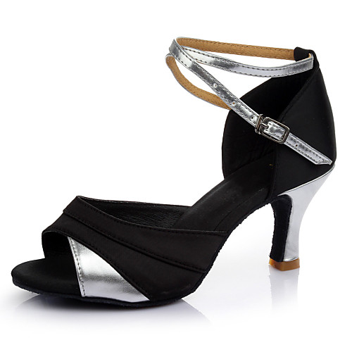 

Women's Dance Shoes Patent Leather Latin Shoes Heel Slim High Heel Customizable Silver / Black