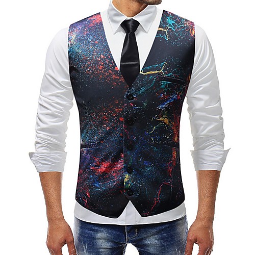 

Men's Vest V Neck Polyester Rainbow