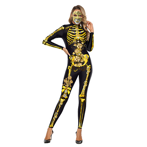 фото Скелет / череп косплэй kостюмы взрослые жен. сплошной хэллоуин хэллоуин фестиваль / праздник полиэстер золотой / серый жен. карнавальные костюмы / трико / комбинезон-пижама Lightinthebox