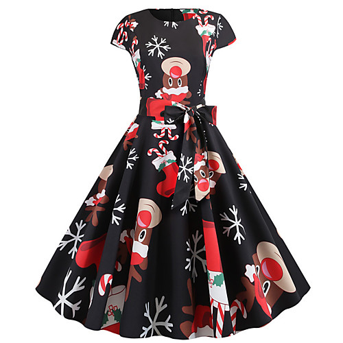 

Women's Christmas Basic A Line Dress - Solid Colored Print Black S M L XL