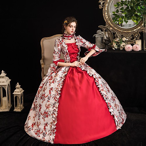 

Maria Antonietta Vintage Rococo Medieval Winter Dress Party Costume Masquerade Women's Costume Burgundy Vintage Cosplay Party Masquerade 3/4-Length Sleeve Floor Length Ball Gown
