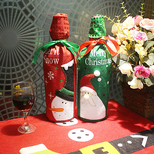 

творческий вышитый старик снеговик рождественское вино подарочный пакет с блестками набор шампанского бутылки