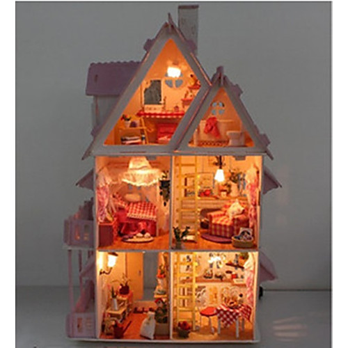 

поделки миниатюрный деревянный шоколад кукольный домик вилла с Светодиодные игрушки