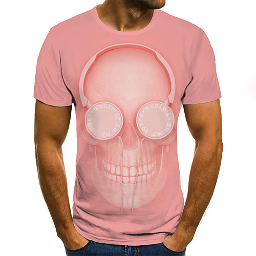 

Men's Daily Going out Basic / Street chic T-shirt - 3D / Graphic / Skull Patchwork / Print Blushing Pink