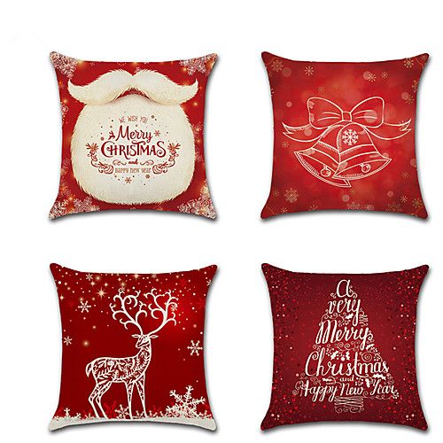 

4.0 штук Лён Наволочка, Особый дизайн Мультипликация Традиционный Рождество Бросить подушку