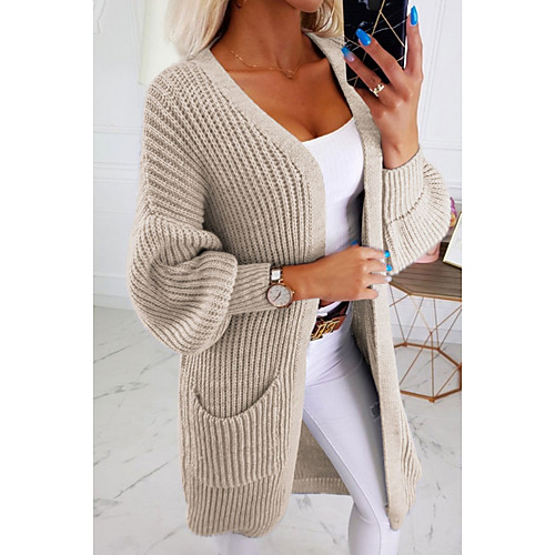 

Women's Solid Colored Long Sleeve Cardigan Sweater Jumper, V Neck Blushing Pink / Gray / Khaki S / M / L