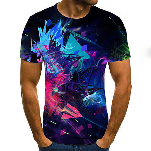 

Men's Daily Sports Basic / Exaggerated T-shirt - Color Block / 3D / Graphic Black & White, Print Rainbow