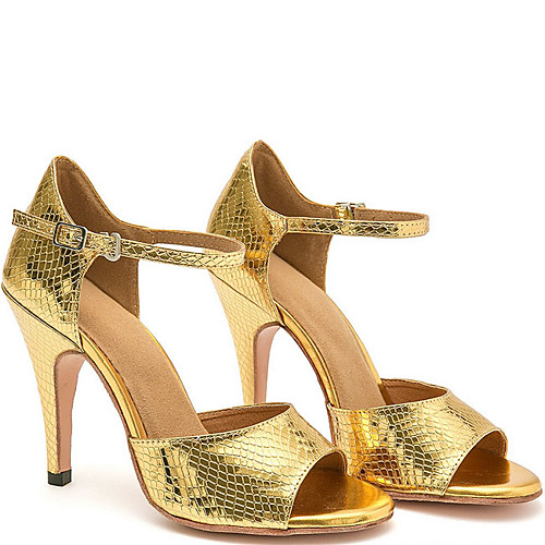 фото Жен. танцевальная обувь полиуретан обувь для латины на каблуках тонкий высокий каблук персонализируемая черный / черный и золотой / золотой Lightinthebox