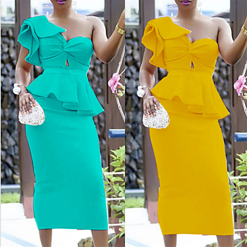 

Women's Sheath Dress - Solid Colored Yellow Light Green S M L XL