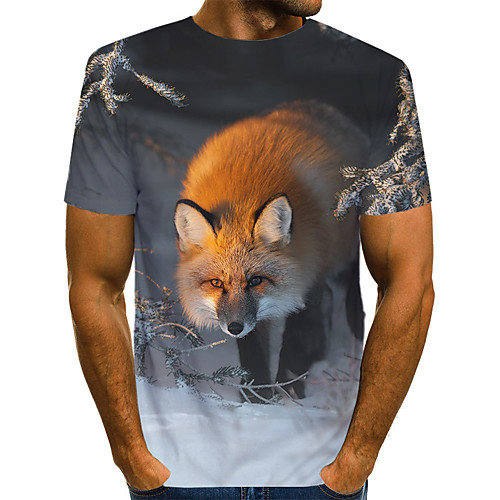 

Men's Daily Holiday Vintage / Rock EU / US Size T-shirt - Color Block / 3D / Animal Wolf, Print Round Neck Gray / Short Sleeve