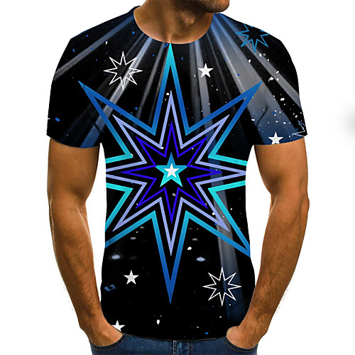 

Men's Daily Going out Basic / Street chic T-shirt - 3D / Graphic Patchwork / Print Black