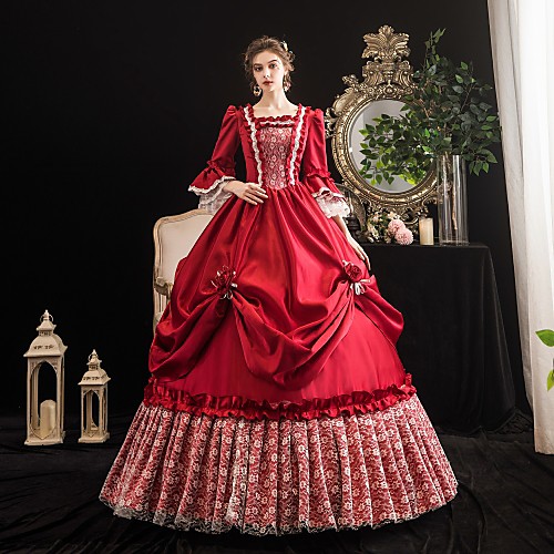 

Maria Antonietta Vintage Rococo Medieval Winter Dress Party Costume Masquerade Women's Flounced Costume Burgundy Vintage Cosplay Party Masquerade 3/4-Length Sleeve Floor Length Ball Gown