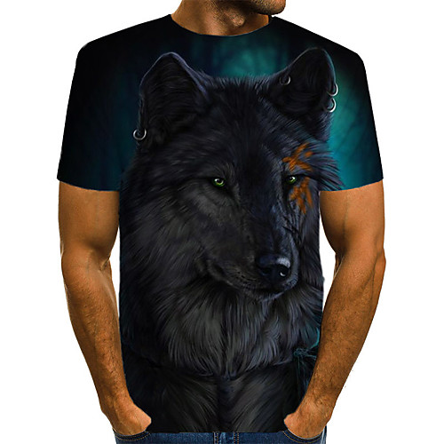 

Men's EU / US Size 3D Graphic Wolf Print T-shirt Vintage Rock Daily Holiday Round Neck Dark Gray / Short Sleeve / Animal