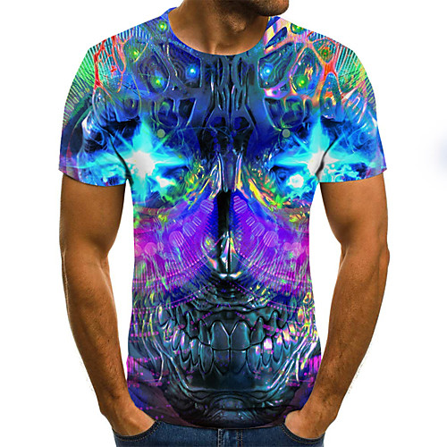 

Men's Daily Sports Basic / Exaggerated T-shirt - Color Block / 3D / Graphic Black & White, Print Rainbow