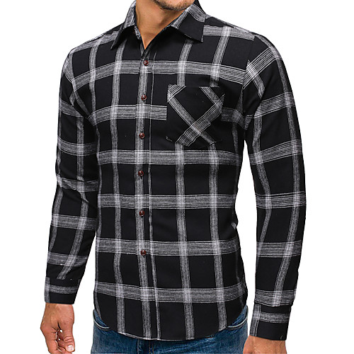 

Men's Daily Work Business / Basic Shirt - Plaid / Solid Colored Black
