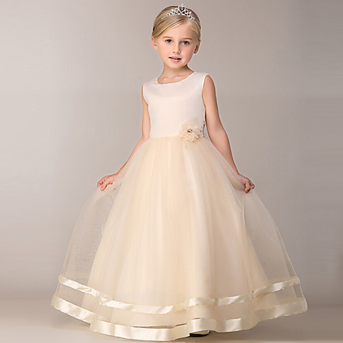 

Princess Knee Length Flower Girl Dress - Polyester / Tulle Sleeveless Jewel Neck with Petal