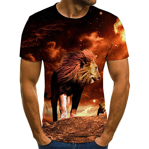 

Men's Daily Holiday Street chic / Exaggerated T-shirt - Color Block / 3D / Animal Print Brown