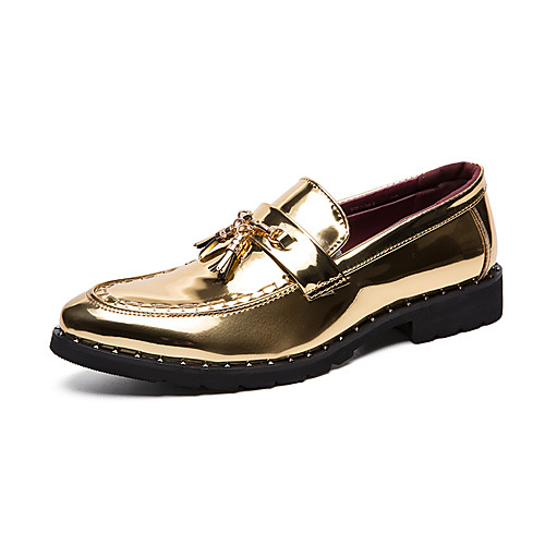 

Men's Patent Leather Spring & Summer British Loafers & Slip-Ons Walking Shoes Non-slipping Gold / Black / Square Toe