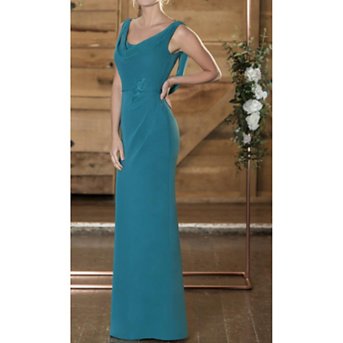 

Sheath / Column Scoop Neck Floor Length Chiffon Sleeveless See Through Mother of the Bride Dress with Lace Mother's Day 2020