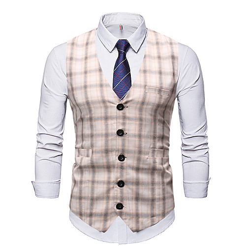 

Men's Vest, Plaid V Neck Rayon / Polyester Red / Black / Beige