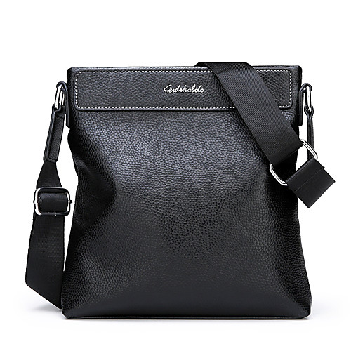 

Men's Zipper Cowhide Crossbody Bag Solid Color Black