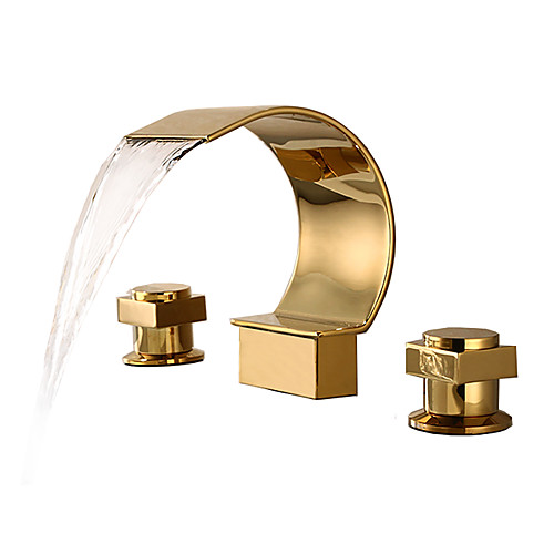 

Bathroom Sink Faucet - Waterfall Ti-PVD Widespread Two Handles Three HolesBath Taps / Brass