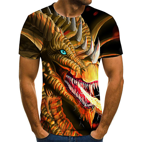 

Men's Daily Going out Basic / Street chic T-shirt - 3D / Animal / Cartoon Patchwork / Print Black
