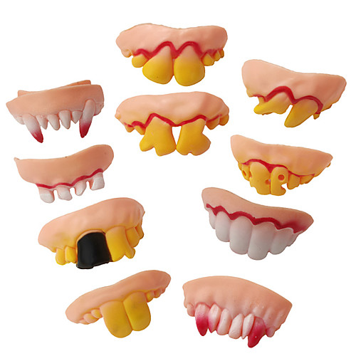 

10pcs Fake Teeth Toy Funny Teeth for Vampire Zombie Halloween Dentures Cosplay Props Costume Party Decoration Novelty Gags Toy