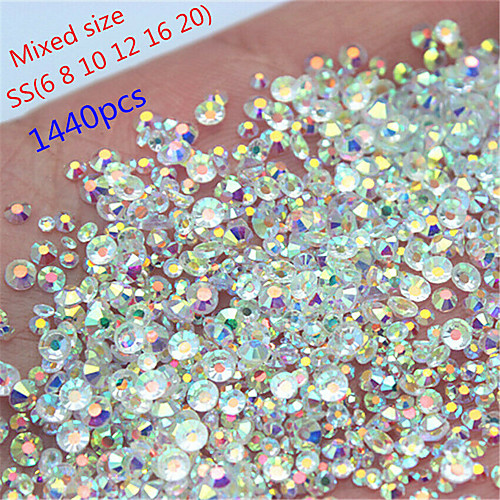 

1440pcs Mix 6 Size Round Crystal transparent AB Glass Flat Back Nail Rhinestone