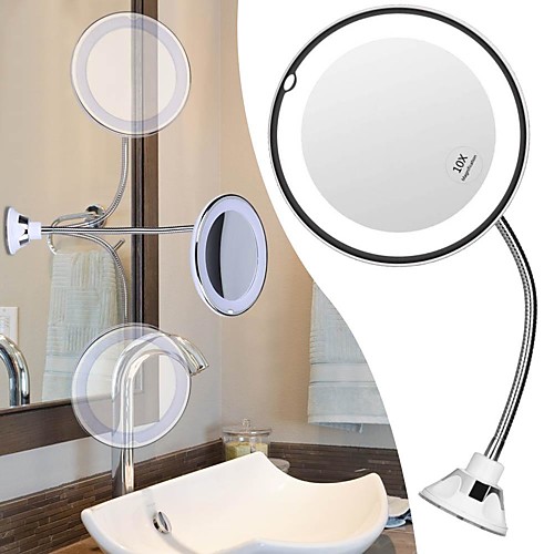 

Flexible Gooseneck LED Makeup Mirror 10X Magnifying Makeup with LED Light Suction Cup Wall Mounted Cosmetic Mirror