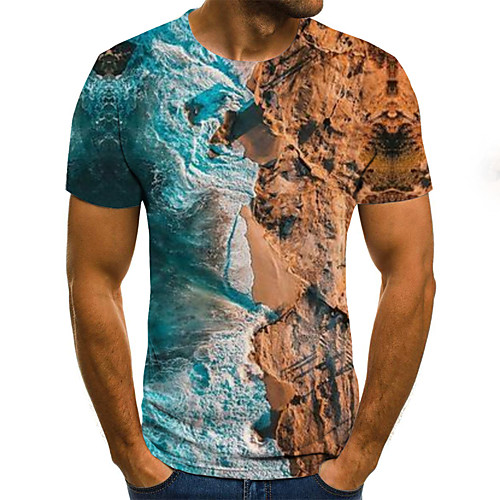 

Men's Daily Sports Basic / Exaggerated T-shirt - Color Block / 3D Black & White, Print Rainbow