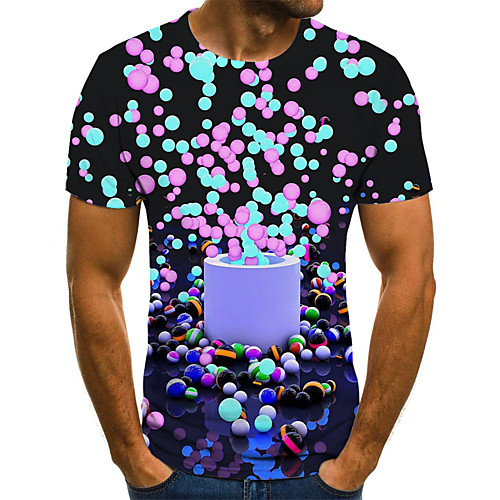 

Men's Daily Sports Basic / Exaggerated T-shirt - Color Block / 3D / Rainbow Black & White, Print Rainbow
