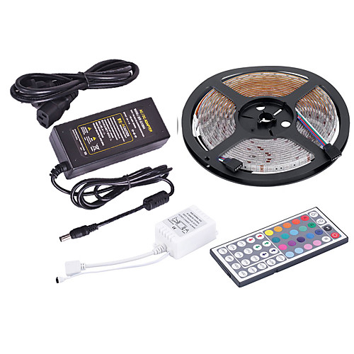 

5m Flexible LED Light Strips / RGB Strip Lights / Remote Controls 300 LEDs SMD3528 1 44Keys Remote Controller / 1 x 12V 2A Adapter 1 set RGB Cuttable / Party / Decorative 12 V / Self-adhesive