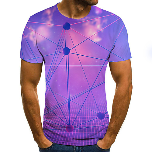 

Men's Daily Going out Basic / Street chic T-shirt - Geometric / 3D / Graphic Patchwork / Print Lavender
