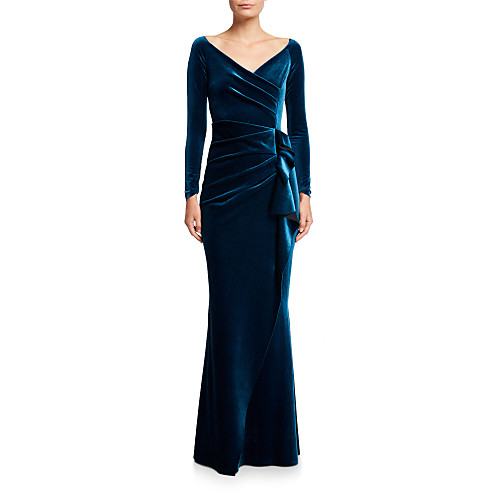 

Mermaid / Trumpet V Neck Floor Length Velvet Elegant Formal Evening Dress 2020 with Draping