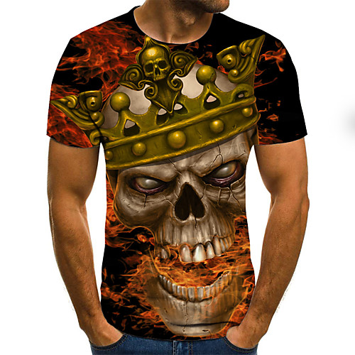 

Men's Weekend Street chic T-shirt - 3D / Cartoon / Skull Pleated / Print Gold