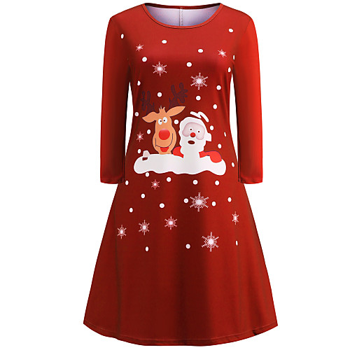 

Women's Christmas Elegant A Line Dress - Abstract Santa Claus, Print Black Blue Red S M L XL