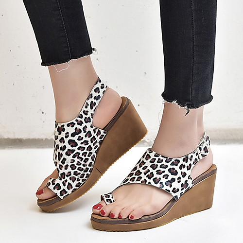 

Women's Sandals Flat Heel Peep Toe PU Summer Black / Camel / Leopard