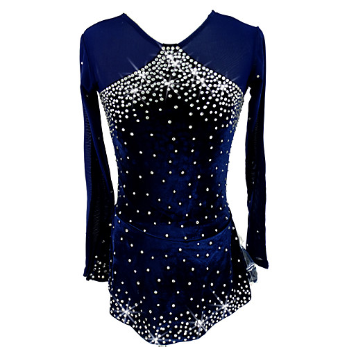 

Figure Skating Dress Women's Girls' Ice Skating Dress Dark Blue Stretchy Competition Skating Wear Handmade Classic Long Sleeve Ice Skating Figure Skating