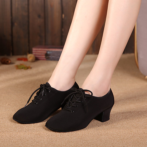 

Men's / Women's Dance Shoes Canvas Jazz Shoes Paillette Heel Cuban Heel Black