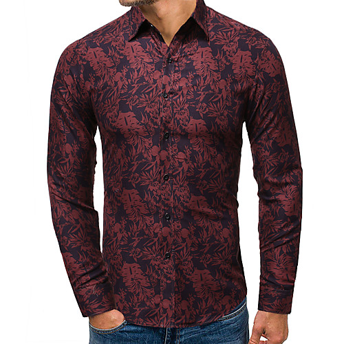 

Men's Daily Weekend Basic / Elegant Shirt - Solid Colored / Floral Blue