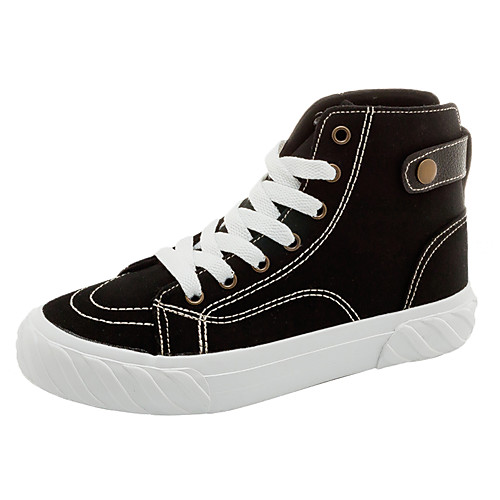 

Women's Sneakers Low Heel Round Toe Buckle Canvas Casual / Minimalism Spring & Summer Black / White