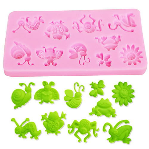 

3D Insect Theme Silicone Mold Beetle Frog Bee Snail Spider Chocolate Fondant Christmas Cake Decoration Tool
