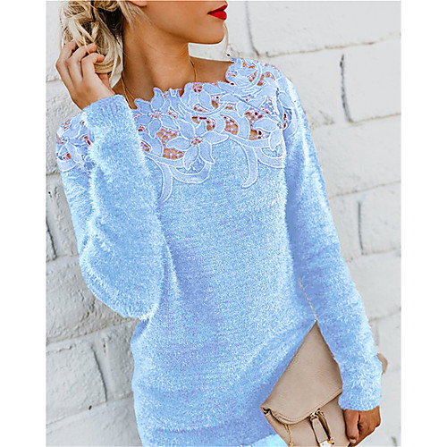 

Women's Daily Blouse - Solid Colored Lace Black