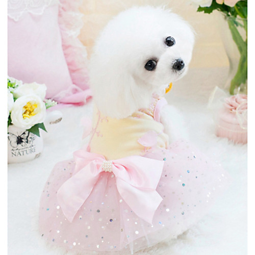 фото Собаки коты животные платья одежда для собак пайетки желтый розовый полиэстер костюм назначение лето тонкая прозрачная ткань Lightinthebox