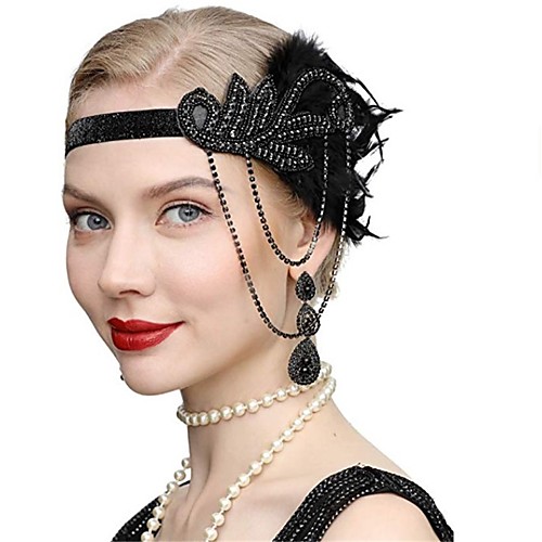 фото The great gatsby винтаж 1920s гетсби перчатки обруч в стиле флэппер жен. костюм головные уборы серьги черный / красный винтаж косплей фестиваль / 1 пара сережек / 1 пара сережек Lightinthebox