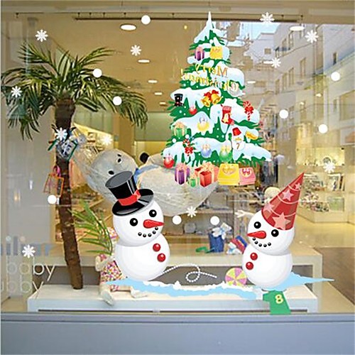 фото Новый год новогоднее украшение наклейки на стену санта-снеговик наклейки мультфильм стекло статические наклейки окно магазин наклейки Lightinthebox
