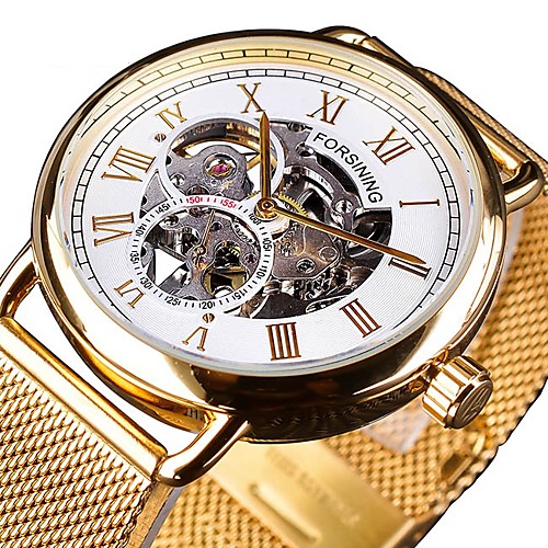 

FORSINING Men's Mechanical Watch Automatic self-winding Formal Style Mesh Stainless Steel Black / Silver / Gold 30 m Water Resistant / Waterproof Hollow Engraving Analog Luxury Fashion - Black Golden